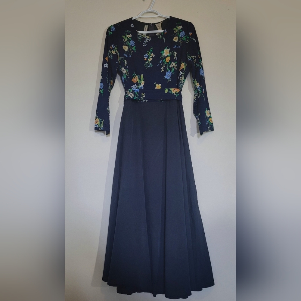 East Essence-- Navy Blue Floral Top Maxi Dress